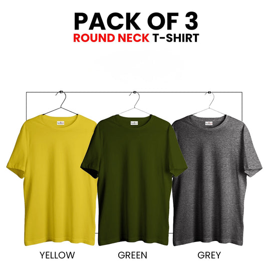 Pack of 3 Premium Quality lycra t-Shirts( Yellow, Green, Grey Dark)