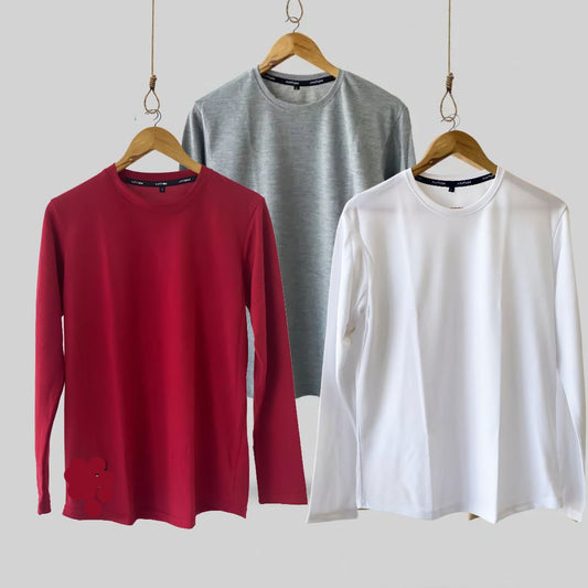 Pack of 3 Quotes Lycra Full Sleeve T-shirts (Grey, Red, White)